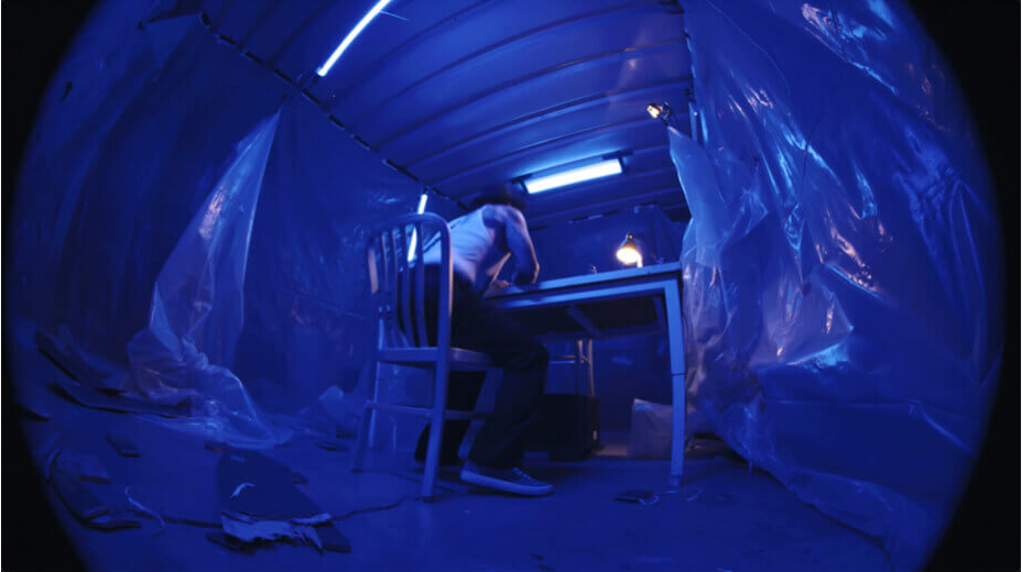Still of a room colored blue